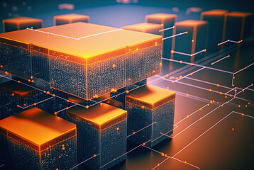 Wall Mural - abstract connection concept with complex technology structure of connected data. generated ai