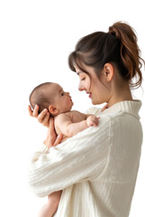 tender moment between a young mother and her baby transparent white background maternal family love 