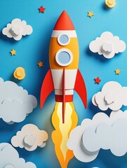 Wall Mural - Rocket Flying Through Sky