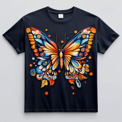 Canvas Print - A colorful butterfly graphic design on a black t-shirt.