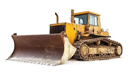 Yellow and Brown Bulldozer on White Background