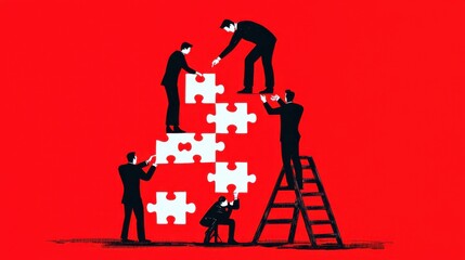 A puzzle with workers as pieces, and the manager trying to fit each piece perfectly into place according to their vision