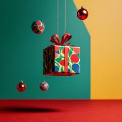 Poster - A colorful gift box with ornaments, symbolizing celebration and joy.