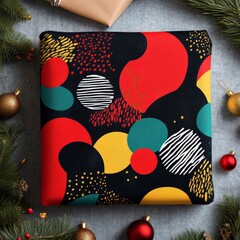 Canvas Print - A colorful gift wrap featuring abstract shapes and patterns in vibrant colors.