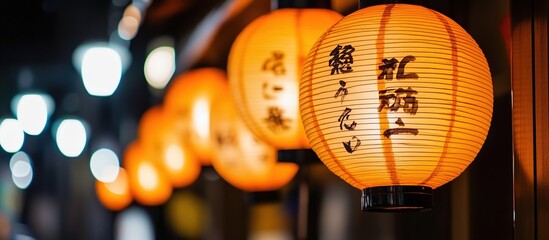 Japanese Paper Lanterns Illuminating a Street