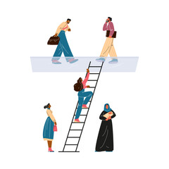 Wall Mural - Vector illustration of the professional inequality between successful men and unsuccessful women