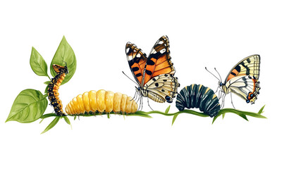 metamorphosis: a symbolic journey - a caterpillar transforms into a butterfly, representing growth, 