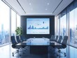 © supansa - Modern slide design on a large projector screen in a conference room, slide design, professional presentation.