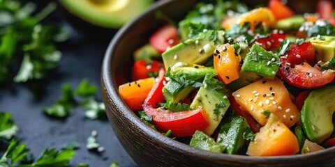 Poster - Wooden Bowl Salad Tomatoes Avocado