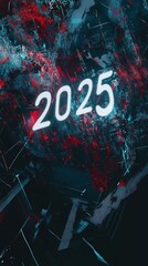 Poster - Abstract digital art features the year 2025 in glowing text against a dynamic, colorful background full of intricate patterns