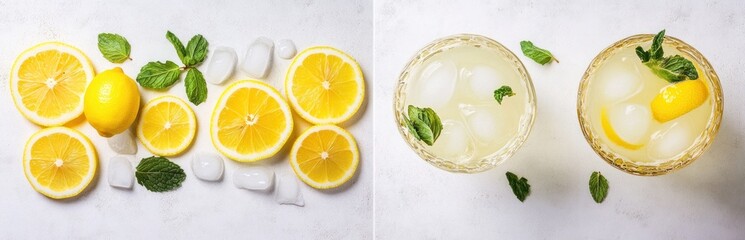 Wall Mural - Refreshing Lemonade with Lemon Slices and Mint