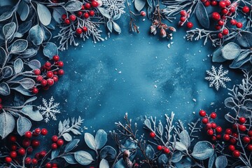 Christmas Wreath with Berries and Leaves