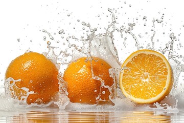 Wall Mural - Fresh oranges falling into water, great for food or still life photography