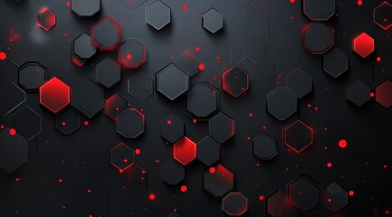 Wall Mural - Abstract Hexagon Pattern with Red Glowing Edges