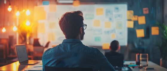 A team of developers collaborating in a meeting room with a whiteboard filled with sketches and notes as they creatively brainstorm and design a new website project together