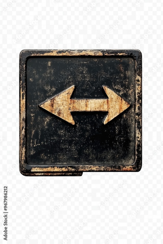 Old rusted metal road sign with a weathered arrow pointing right and ...