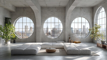 Canvas Print - Modern living room with a city view.