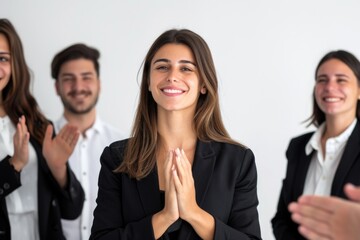 Wall Mural - A group of professionals showing appreciation and gratitude towards each other in a meeting or presentation