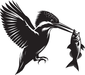 beautiful kingfisher bird flying silhouette vector illustration isolated on a white background