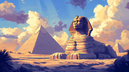 Sphinx and pyramids. Sphinx. Illustration