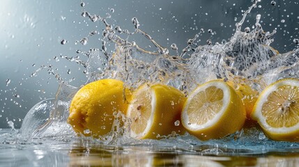 Canvas Print - Fresh lemons with water splash, great for food or drink photography