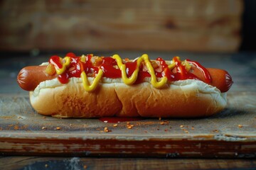 Canvas Print - A hot dog served with ketchup and mustard, ready for eating