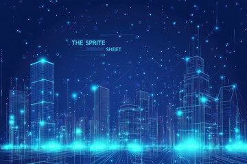 Wall Mural - Digital Cityscape: A Wireframe Vision of a Futuristic Metropolis