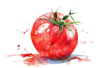 Wall Mural - A vibrant watercolor painting of a single red tomato