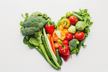 A creative vegetable arrangement in the shape of a heart, perfect for food blogging or social media posts