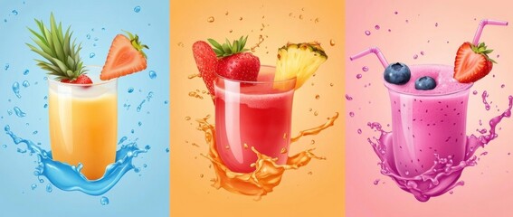 Wall Mural - Refreshing Fruit Smoothies with a Splash of Color