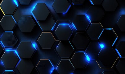 Wall Mural - Abstract Geometric Hexagon Pattern with Blue Glowing Lights