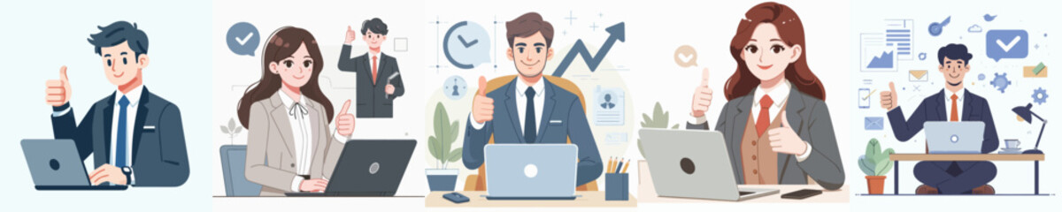 vector set of business men and women giving thumbs up