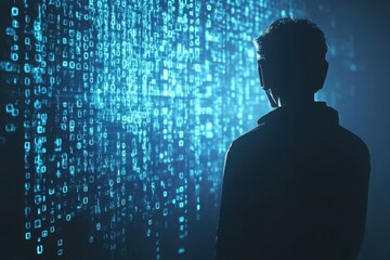 Silhouette of a Hacker in a Digital World