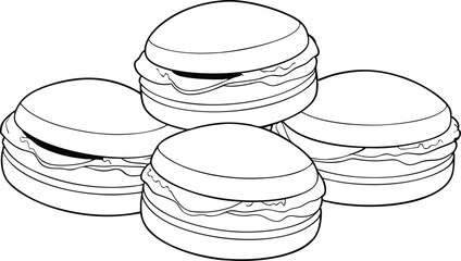 Set of outline Macaron cookies drawing vector clipart illustration on black and white.