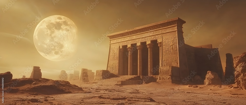 Haunted ancient temple structure standing alone in the eerie mysterious ...