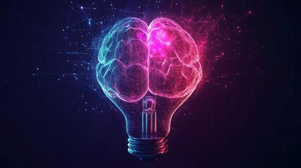 Wall Mural - abstract brain illustration glowing light bulb vibrant neon colors futuristic tech concept