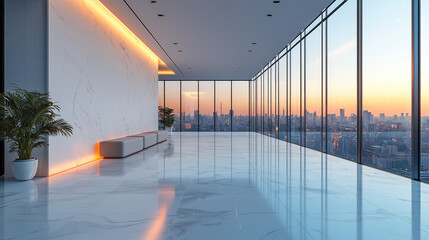 Sticker - Modern office interior with a stunning city view.