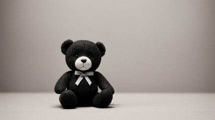 generative ai, minimalist black teddy bear sitting alone against a simple background