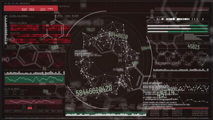Wall Mural - animation of data processing over diagrams on black background