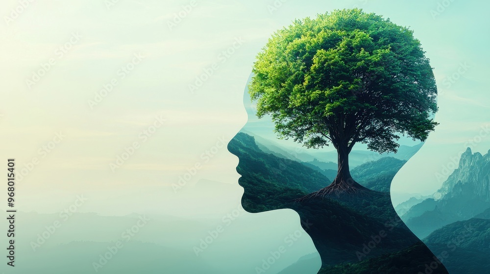 Roots of Self: A tree growing out of a human head, with roots deeply ...