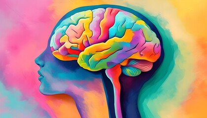 Colorful abstract representation of a womans brain illustrating the complexity and interconnectedness of the human mind