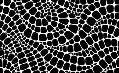 snake, crocodile and dinosaur animal skin pattern, reptile leather background. vector monochrome sea