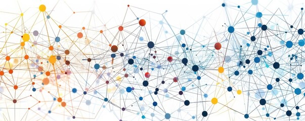 Wall Mural - Abstract illustration of interconnected dots and lines, representing a social network and digital connectivity. Free copy space for text.