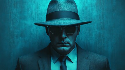 Sticker - A man in a suit and hat is standing in front of a blue wall