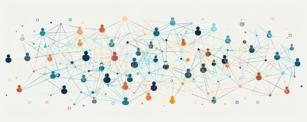 Wall Mural - Abstract illustration of interconnected dots and lines, representing a social network and digital connectivity. Free copy space for text.