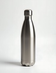 Wall Mural - Stainless steel water bottle on white background, product photography for advertisement