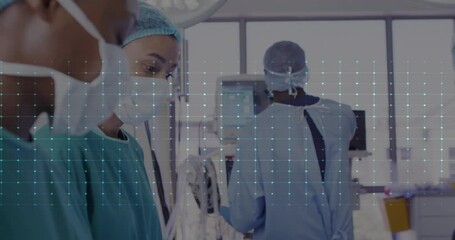 Wall Mural - Animation of cardiograph over diverse doctors during surgery