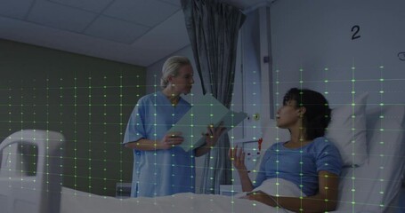 Sticker - Animation of cardiograph over diverse female doctor with female patient