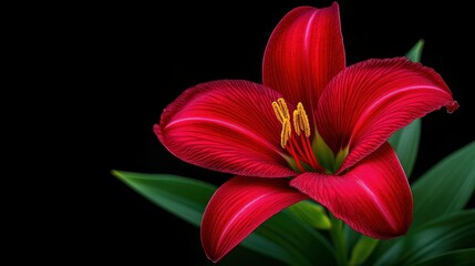 Poster - Red Lily Flower on a Black Background