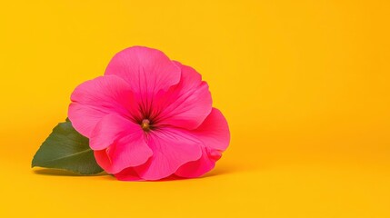 Poster - Pink Flower on Yellow Background